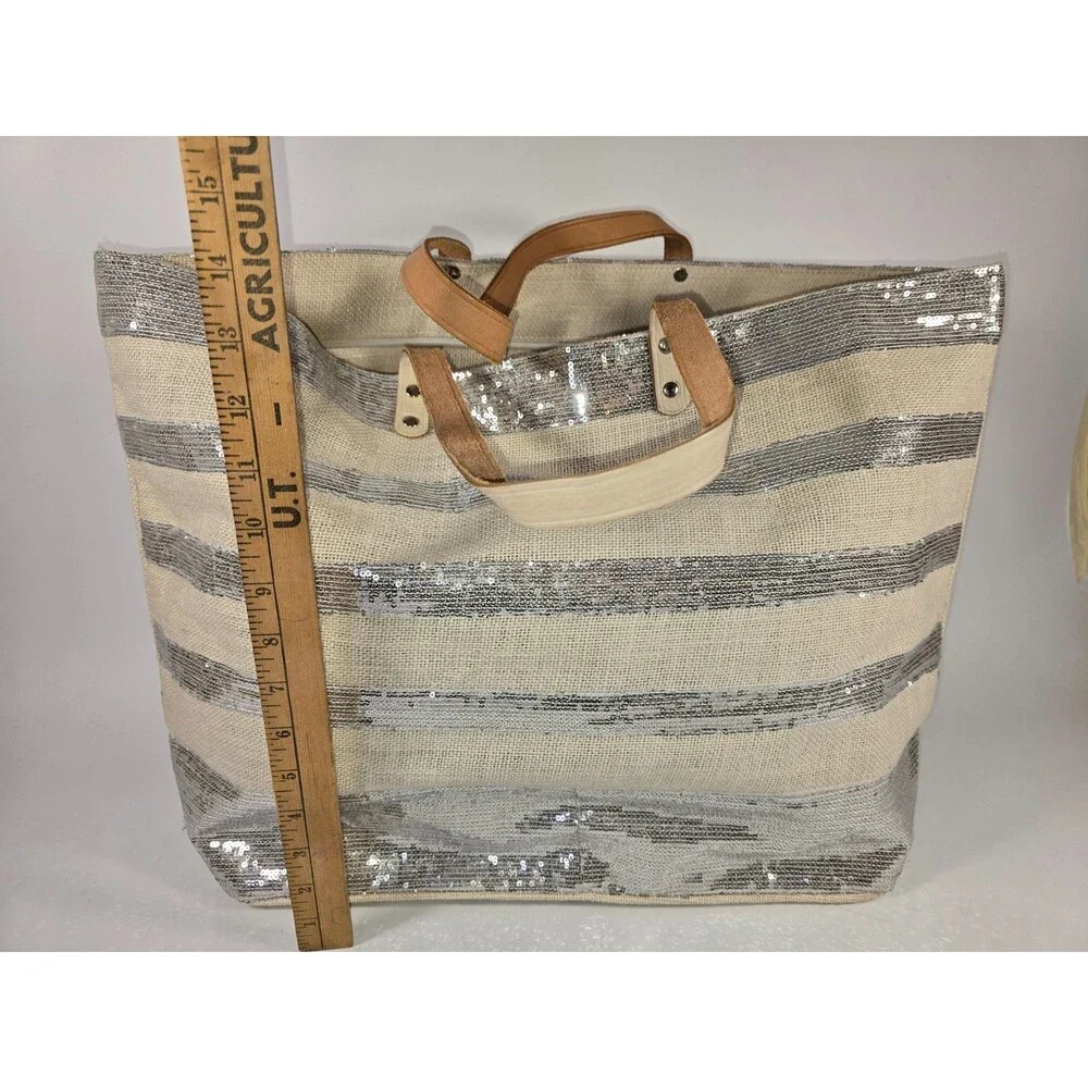 Muche et Muchette Sequin-Stripe Tote Bag – 19x14x7 – Excellent Condition